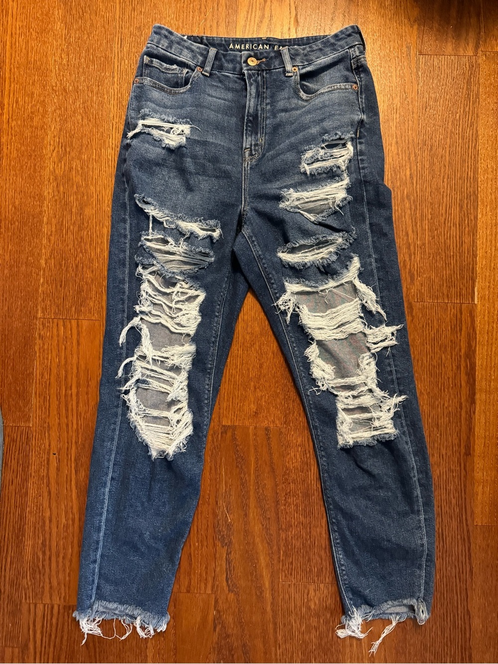 American Eagle Outfitters Dark Blue Distressed Boyfriend Jeans